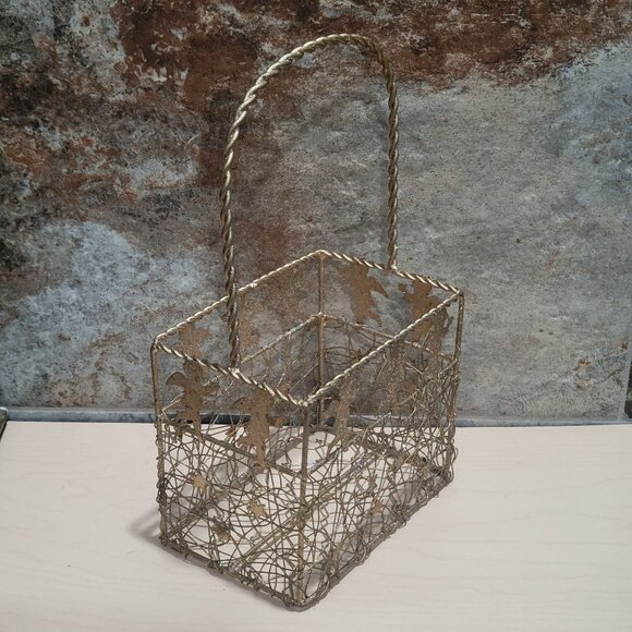 Gold Cherub Angel Stars Metal Wire Basket Twisted Handle - Picture 3 of 10